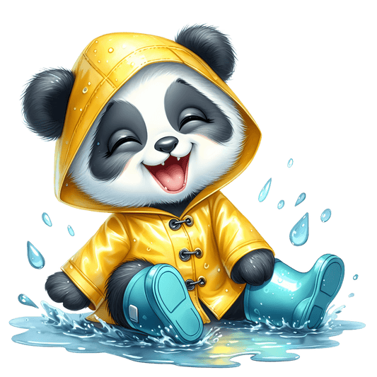 Bügelbild Panda Junge im Regen #9