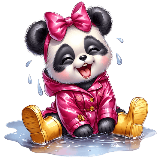 Bügelbild Panda Mädel im Regen #11