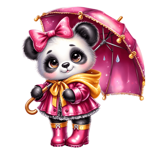 Bügelbild Panda Mädel im Regen #13
