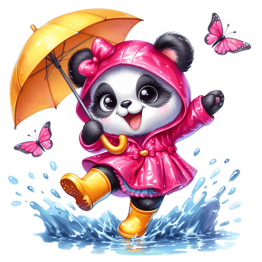 Bügelbild Panda Mädel im Regen #3