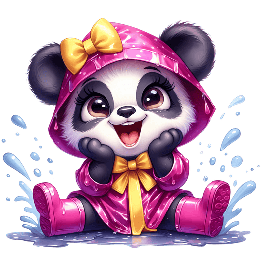 Bügelbild Panda Mädel im Regen #6