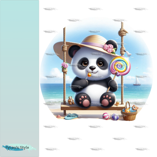 Bügelbild Panda auf Schaukel am Strand #1 Fylou's Style
