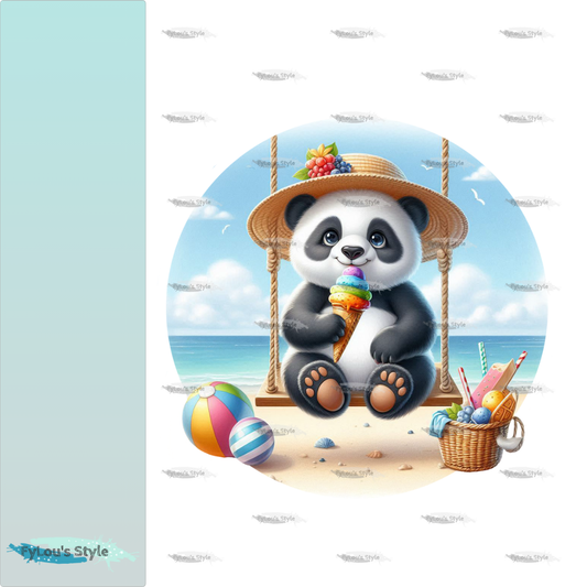 Bügelbild Panda auf Schaukel am Strand #3 Fylou's Style