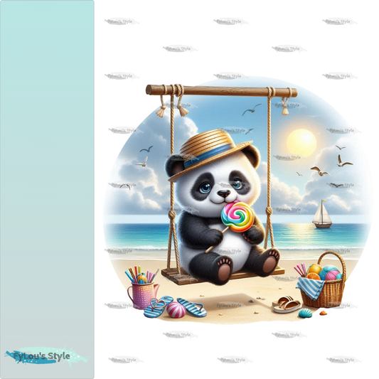 Bügelbild Panda auf Schaukel am Strand #4 Fylou's Style
