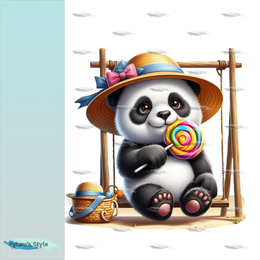 Bügelbild Panda auf Schaukel am Strand #5 Fylou's Style