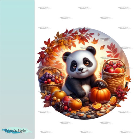 Bügelbild Panda im Herbst