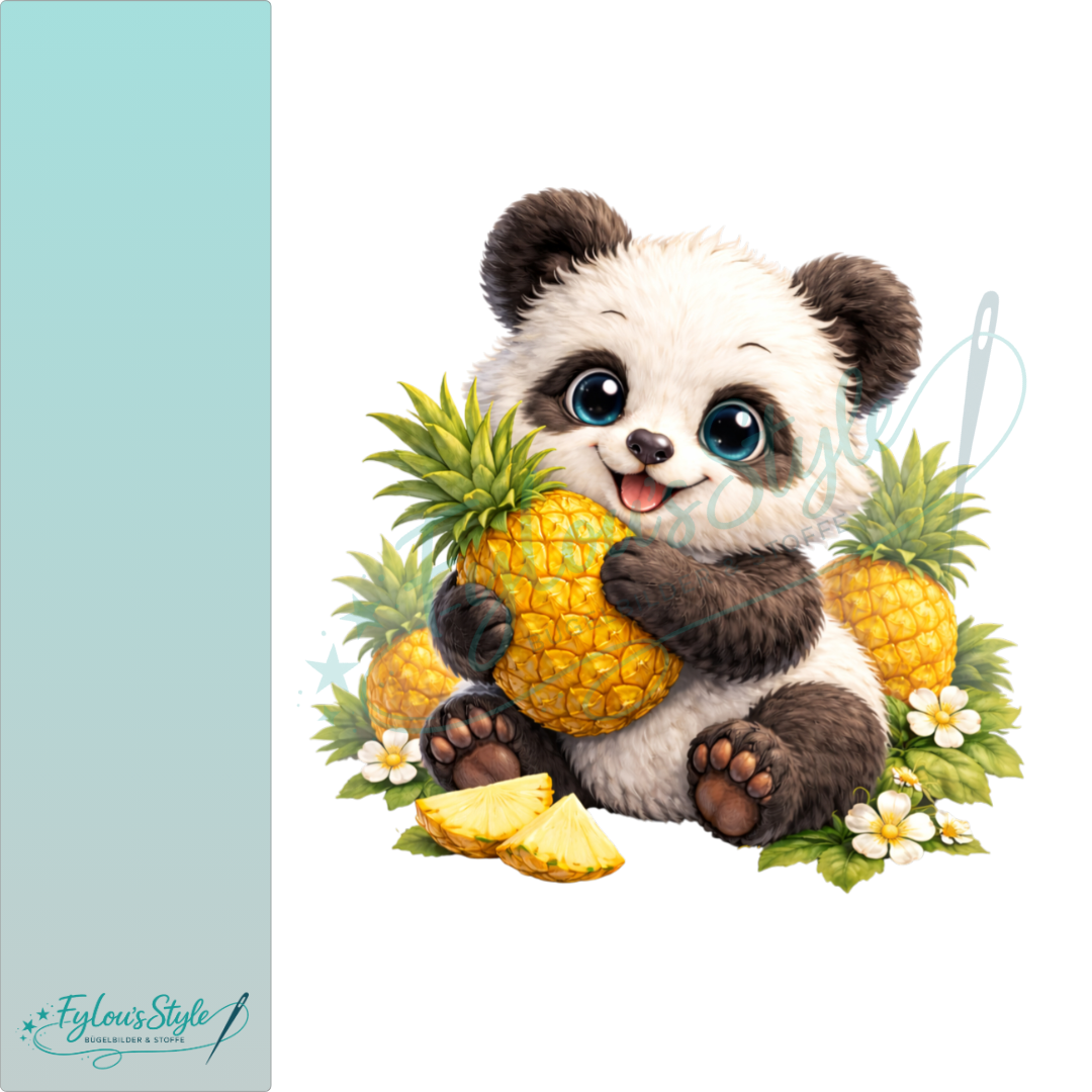 Bügelbild Panda mit Ananas