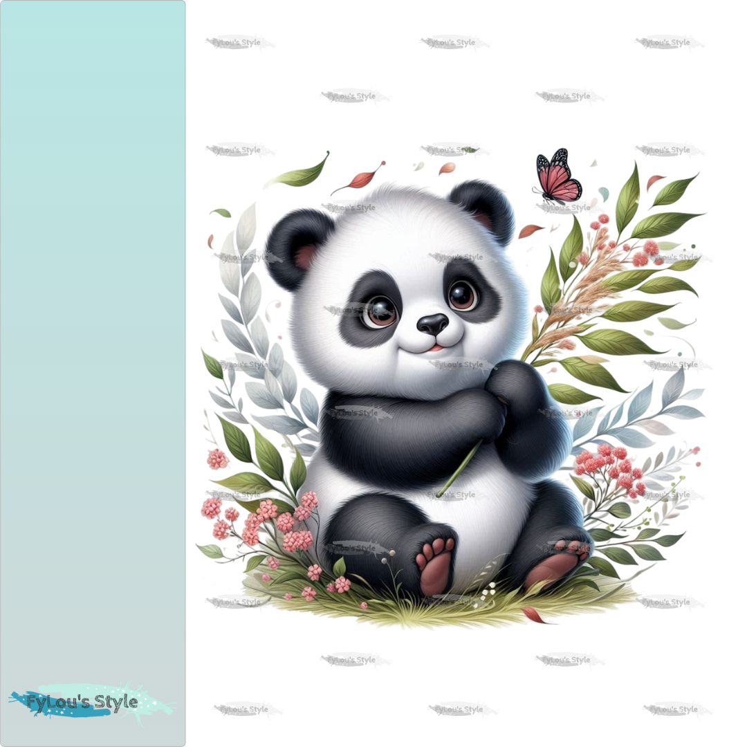 Bügelbild Panda mit Blättern #2