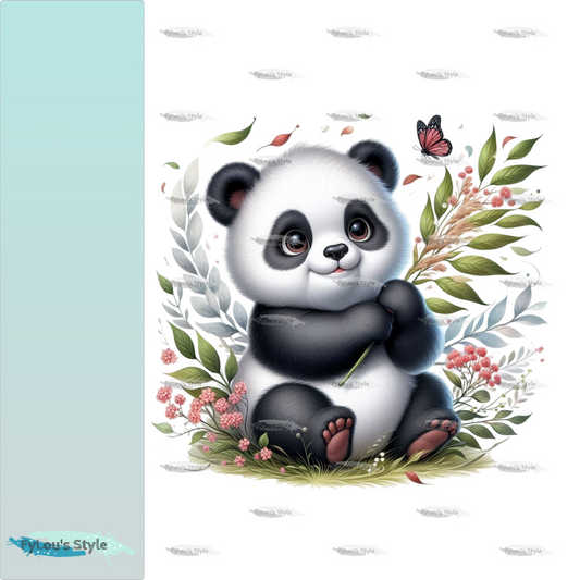 Bügelbild Panda mit Blättern #2