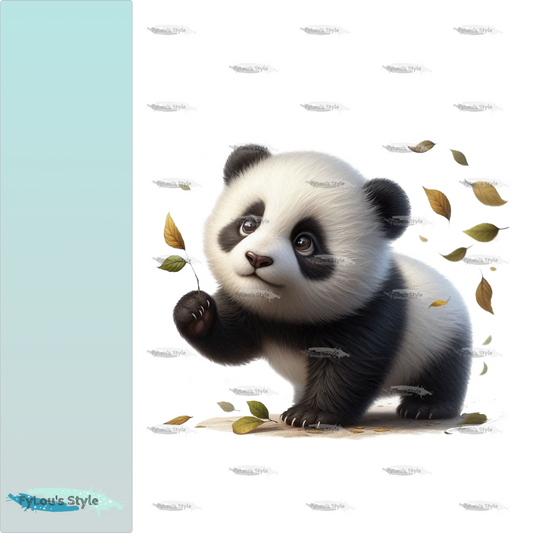 Bügelbild Panda mit Blättern #1