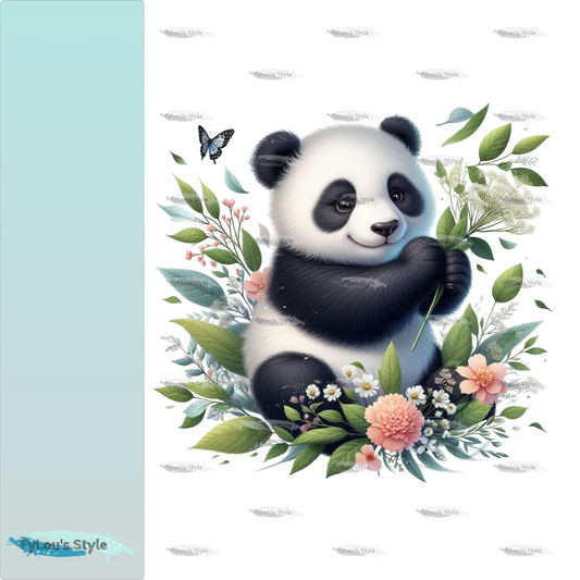 Bügelbild Panda mit Blättern #3
