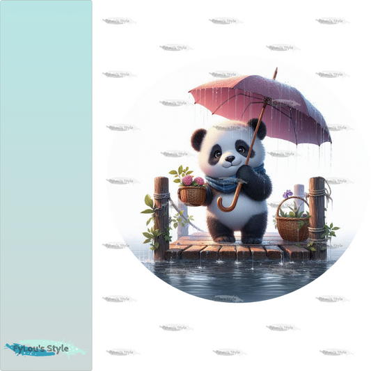 Bügelbild Panda mit Regenschirm #1