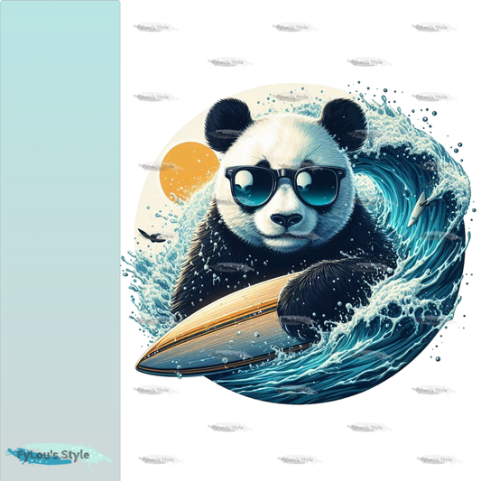 Bügelbild Panda mit Surfboard #2 Fylou's Style
