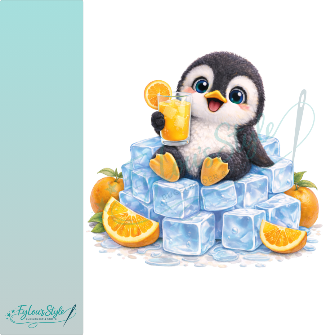 Bügelbild Pinguin auf Eiswürfel