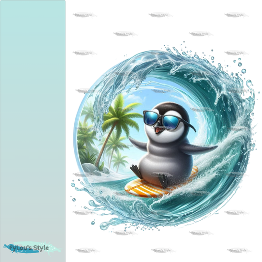 Bügelbild Pinguin auf Surfboard #1 Fylou's Style