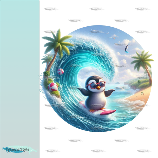 Bügelbild Pinguin auf Surfboard #2 Fylou's Style