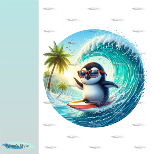 Bügelbild Pinguin auf Surfboard #3 Fylou's Style