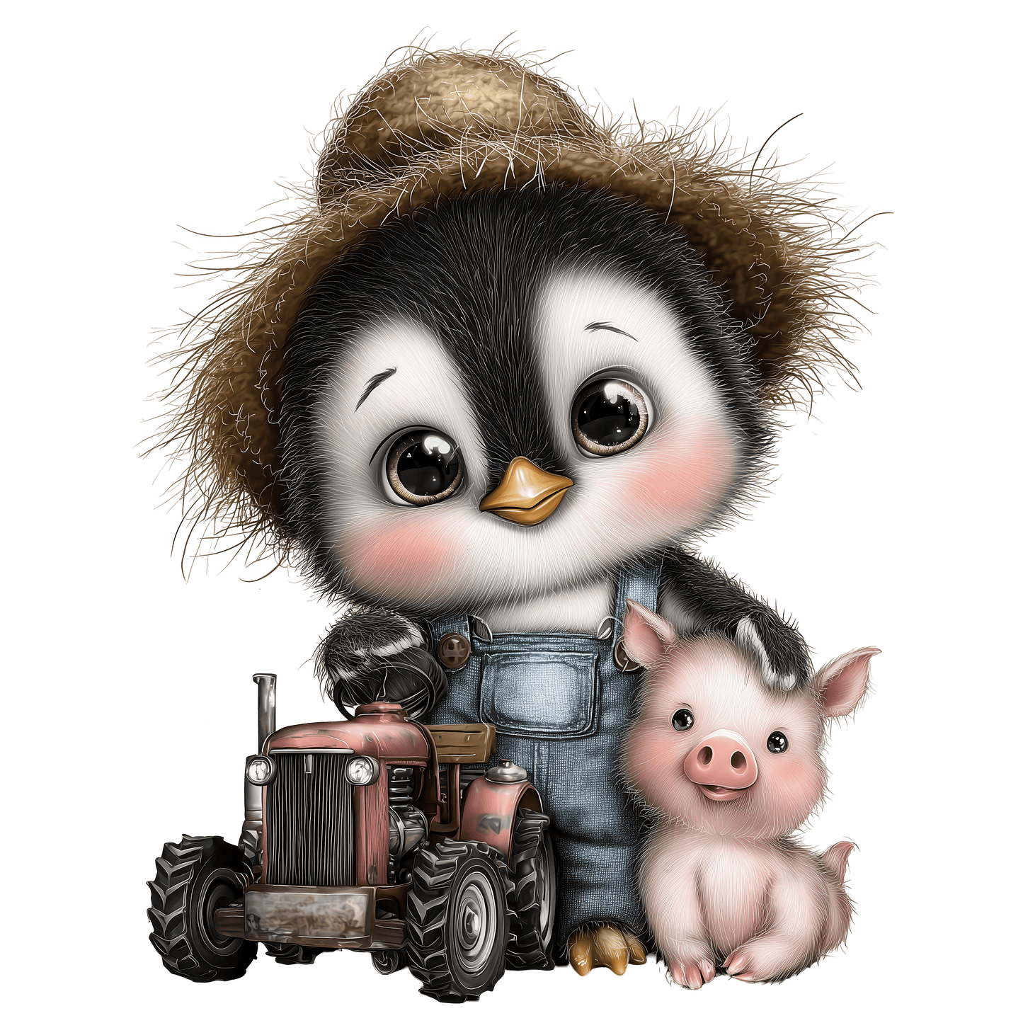 Bügelbild Pinguin mit Traktor