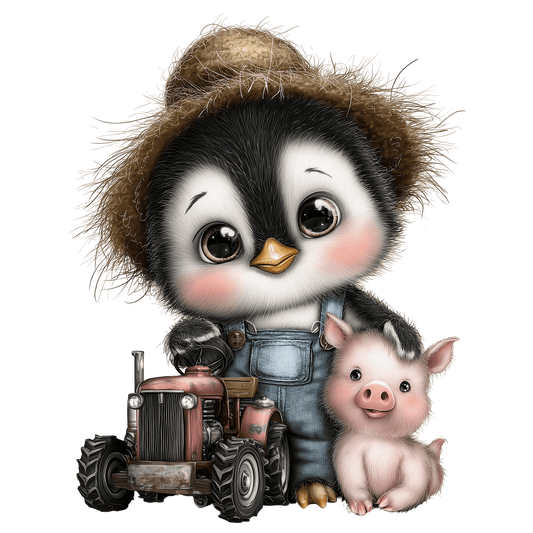 Bügelbild Pinguin mit Traktor