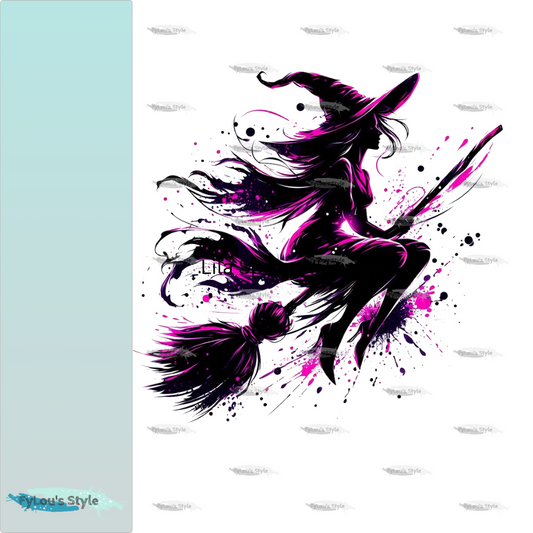 Bügelbild Pink Silhouette Hexe