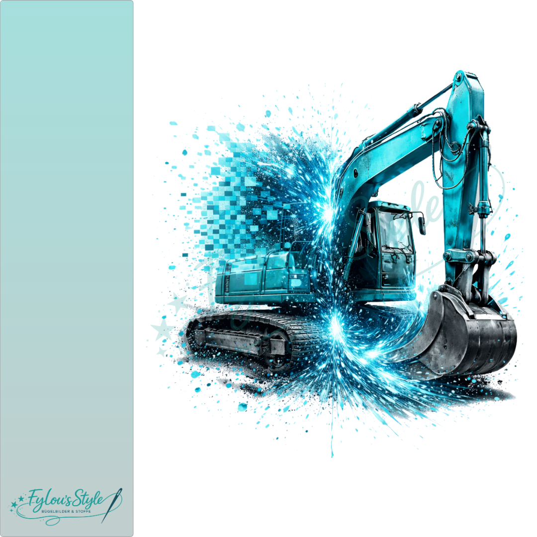 Bügelbild Pixel Splash Bagger Aqua