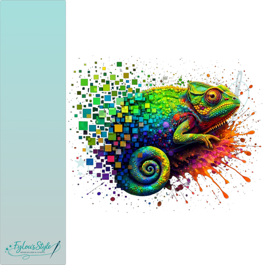 Bügelbild Pixel Splash Chamäleon Bunt
