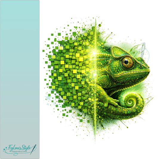 Bügelbild Pixel Splash Chamäleon Grün #1