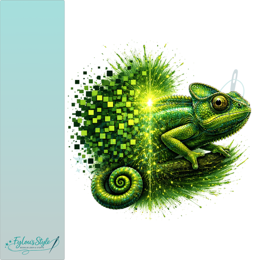 Bügelbild Pixel Splash Chamäleon Grün #2