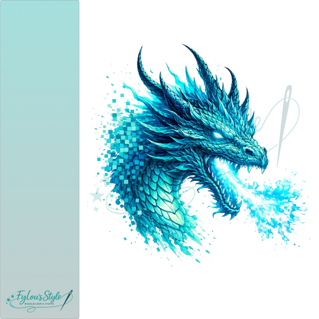 Bügelbild Türkis Splash Pixel Drache