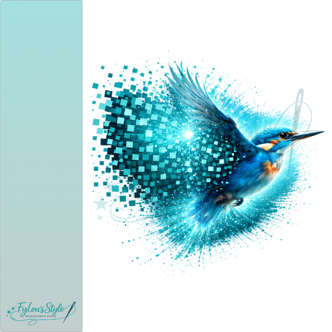 Bügelbild Pixel Splash  Kolibri Türkis