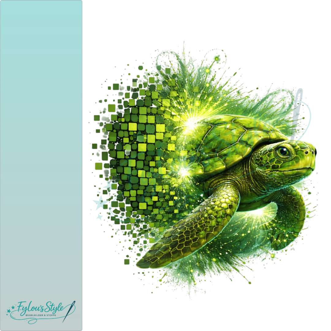 Bügelbild Pixel Splash Schildkröte grün #2