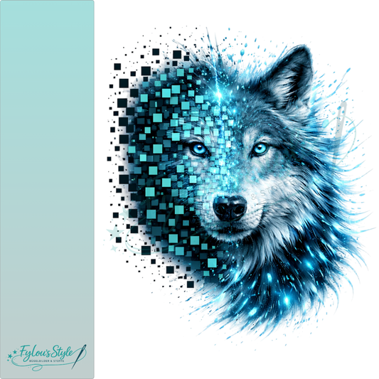 Bügelbild Pixel Splash Wolf Türkis