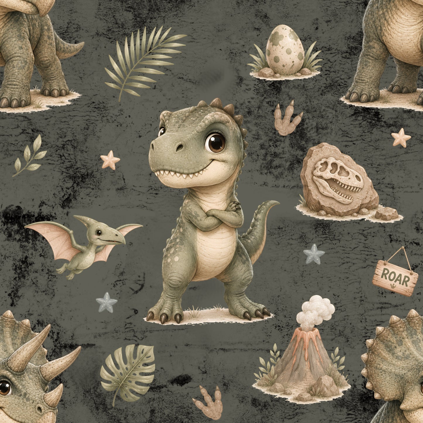 Vorbestellung Bio French Terry Dino Roar Überbreite