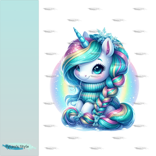 Bügelbild Regenbogen Einhorn Winter #1