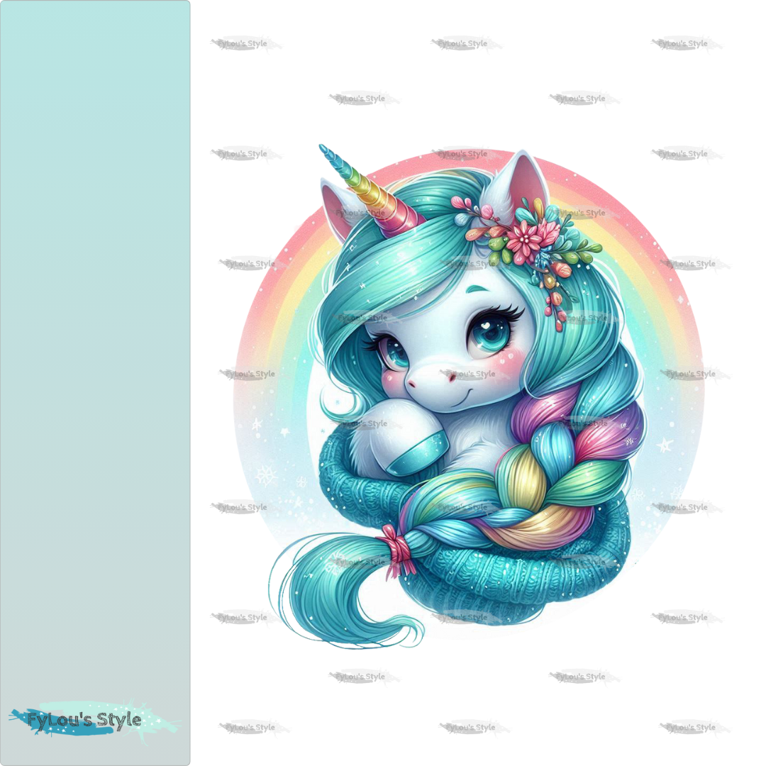 Bügelbild Regenbogen Einhorn Winter #2
