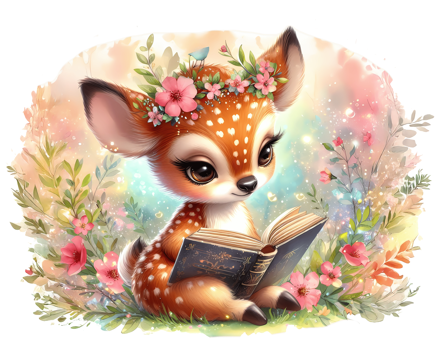 Bügelbild Reh liest buch Fylou's Style