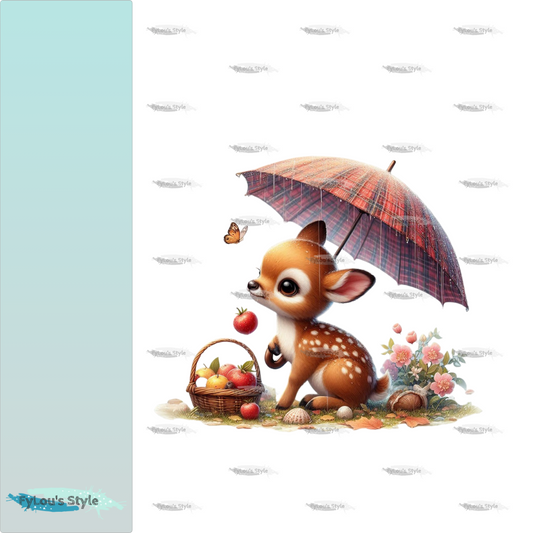 Bügelbild Reh unterm Regenschirm #1