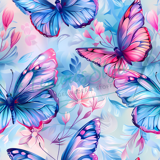 Vorbestellung Bio Jersey "Rosa Blaue Schmetterlinge" Überbreite