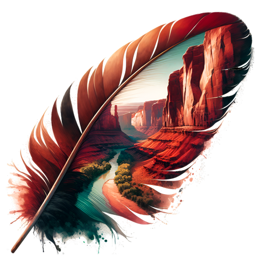 Bügelbild Rote Berge Feder