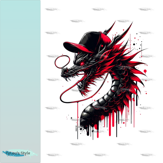 Bügelbild Roter Drache mit Cap #1
