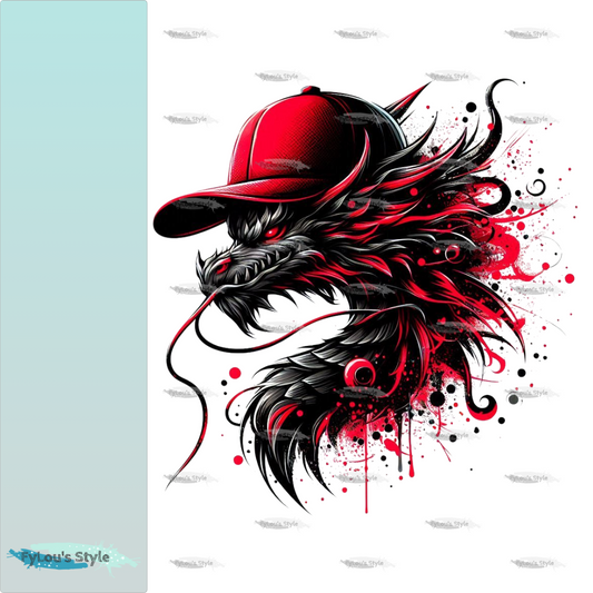 Bügelbild Roter Drache mit Cap #2