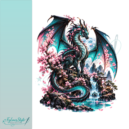 Bügelbild Sakura-Drache im Mondschein
