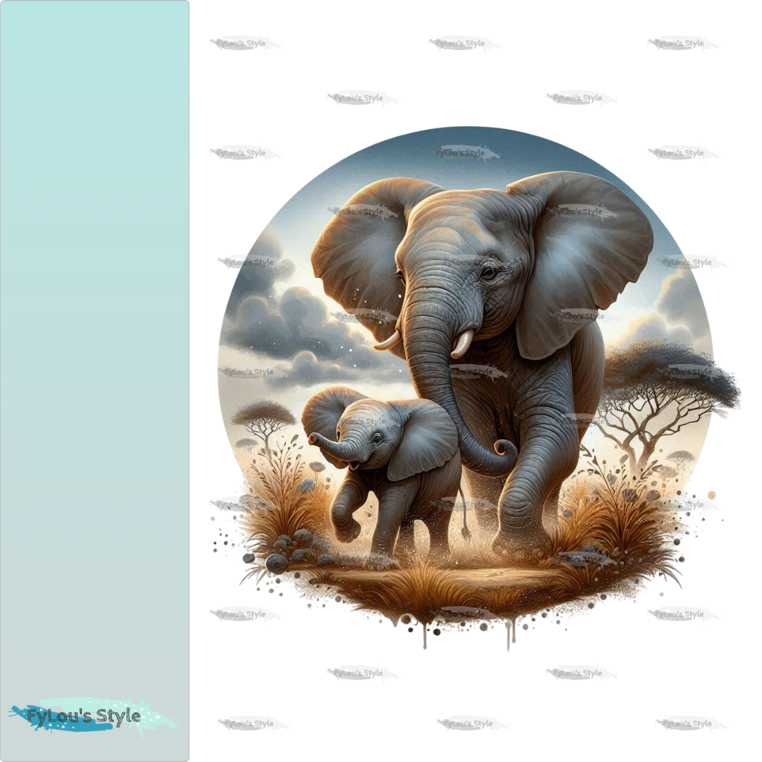 Bügelbild Savanne Elefant mit Jungtier #4 Fylou's Style