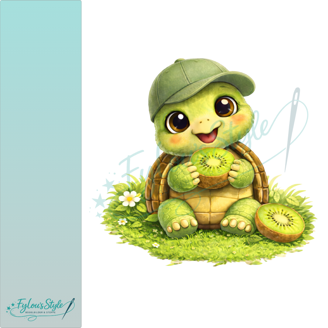 Bügelbild Schildkröte mit Kiwi