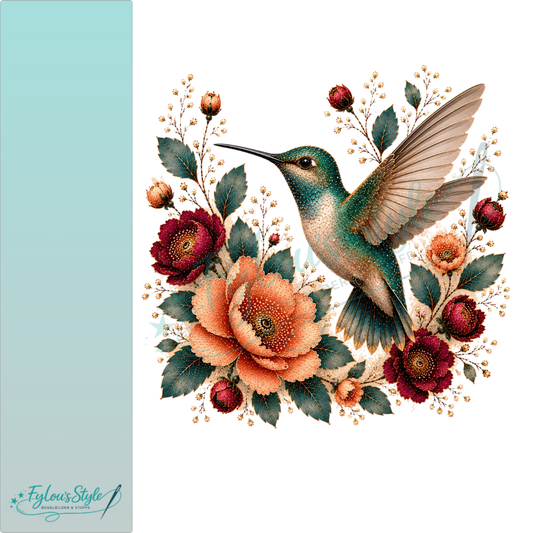 Bügelbild Schmuckvoller Kolibri in Blumen