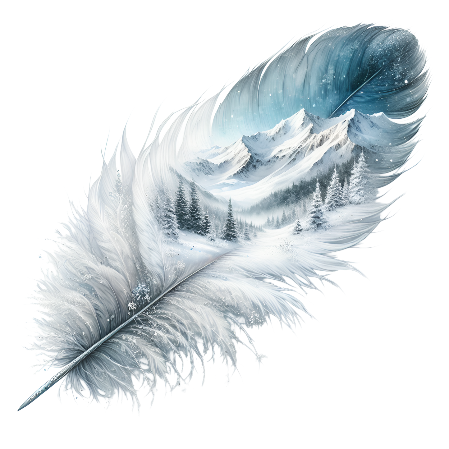 Bügelbild Schnee Feder
