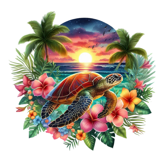 Bügelbild  Sonnenuntergang Schildkröte #1