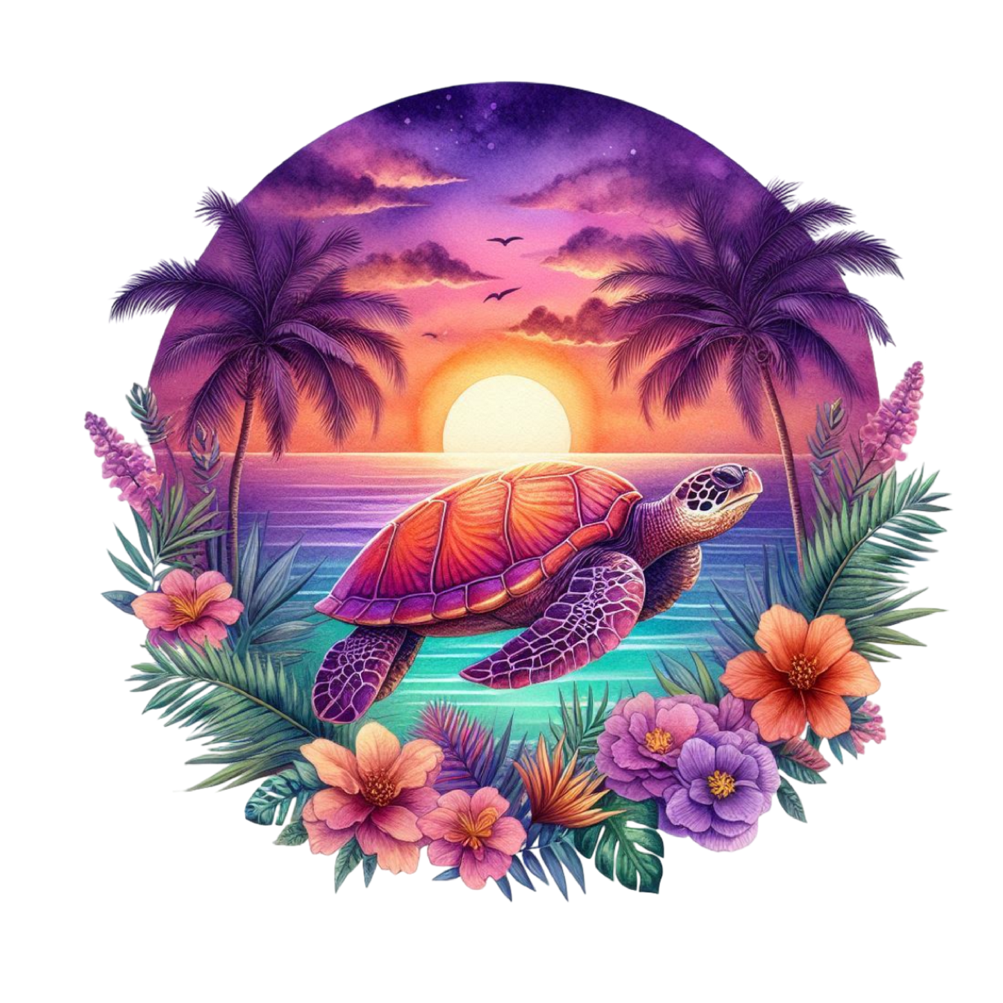 Bügelbild  Sonnenuntergang Schildkröte #2