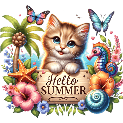 Bügelbild Hallo Sommer Katze Fylou's Style