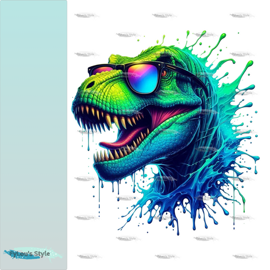 Bügelbild T-Rex mit Sonnenbrille Neon Splash #1 Fylou's Style